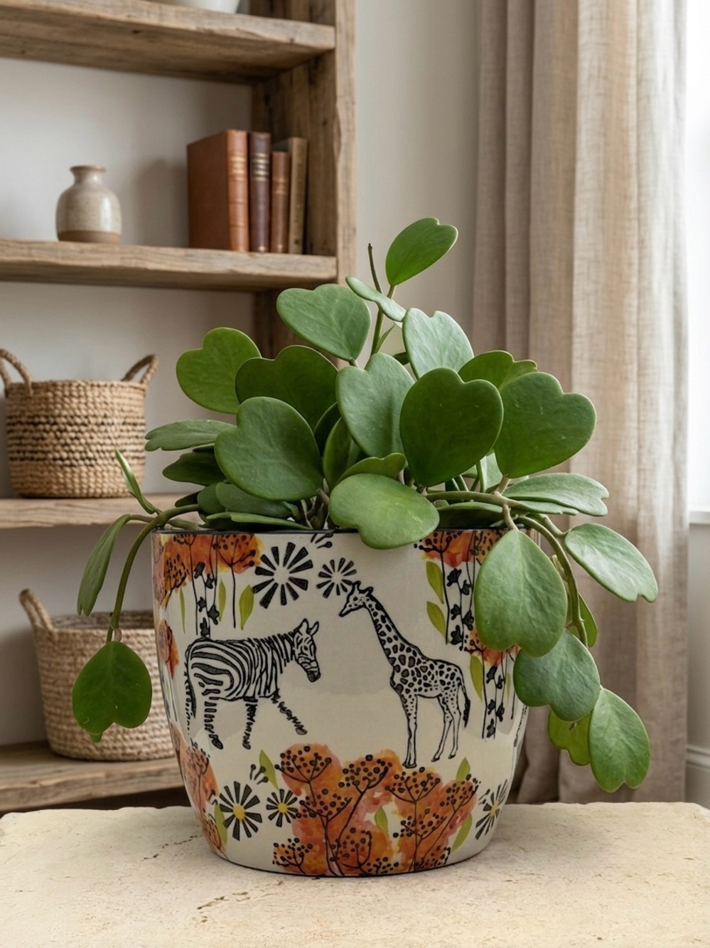 Safari Ceramic Planter 8 Inch - Zebra and Giraffe Plant Pot
